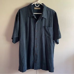 Men's XL - Tommy Bahama Dark Blue Shirt - Silk - Hawaiian